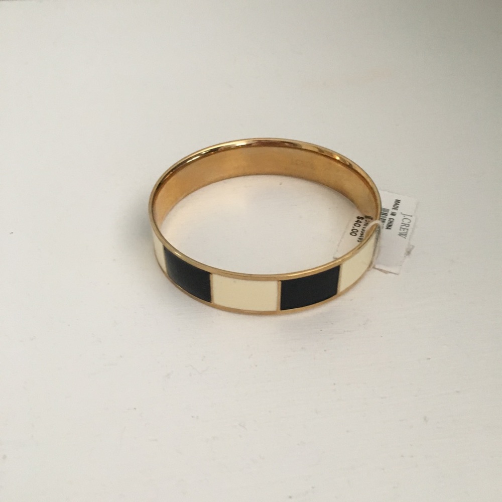 J.CREW Black White Striped Enamel Bangle Bracelet